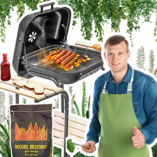 Záhradný gril s krytom a príručným stolíkom na záhradný pozemok + 2kg uhlia